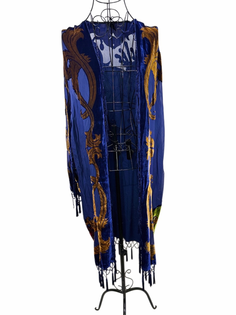 Ethos Silk Velvet Burnout Art Nouveau Kimono Duster M